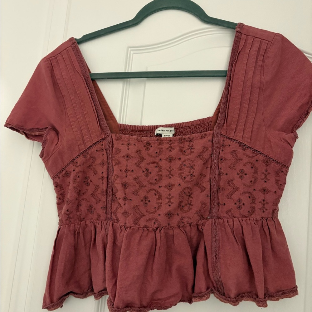 American Eagle Outfitters Rust Embroidered Blouse